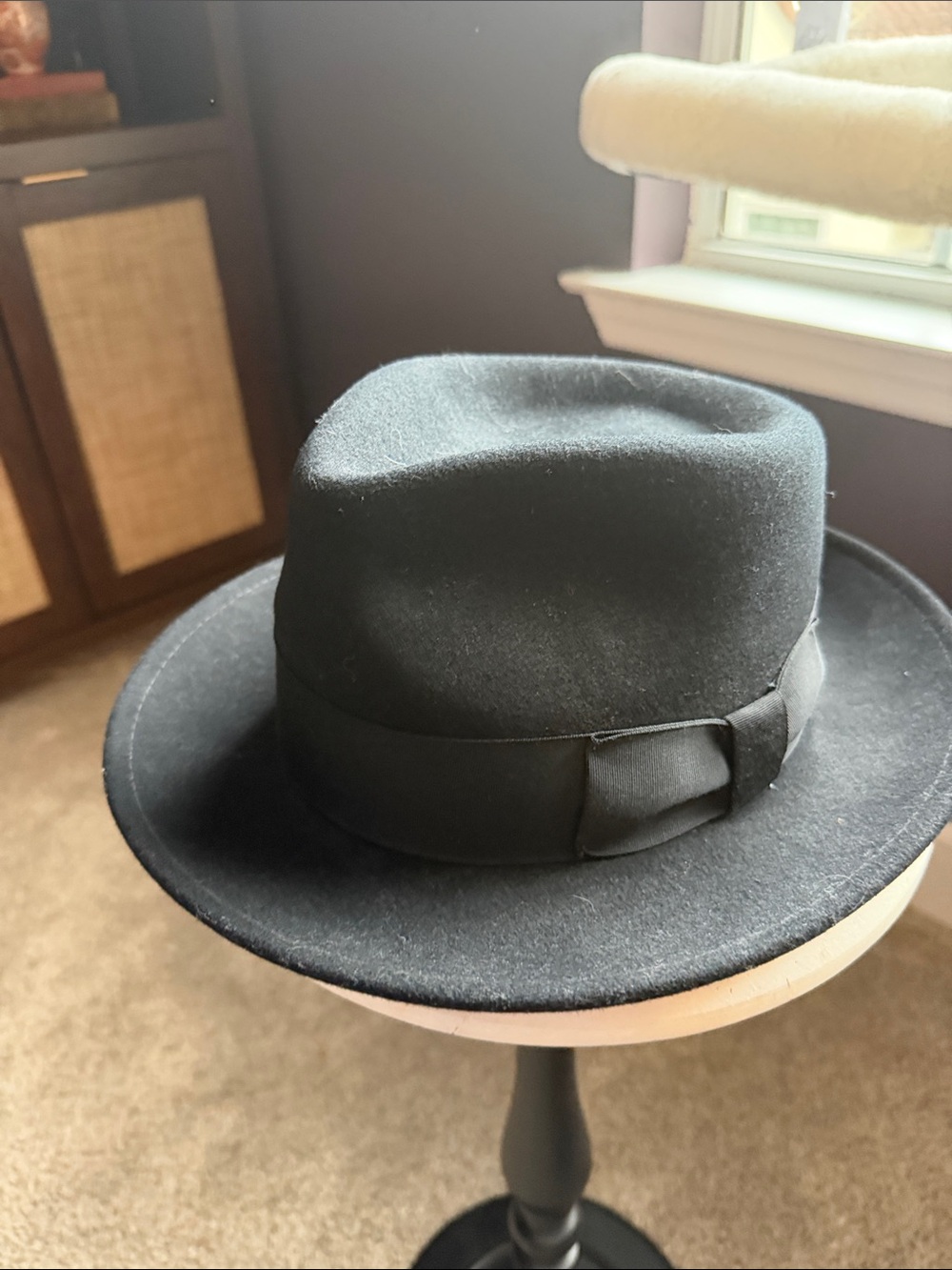 Vintage Classic Black Wool Fedora Hat Size Medium